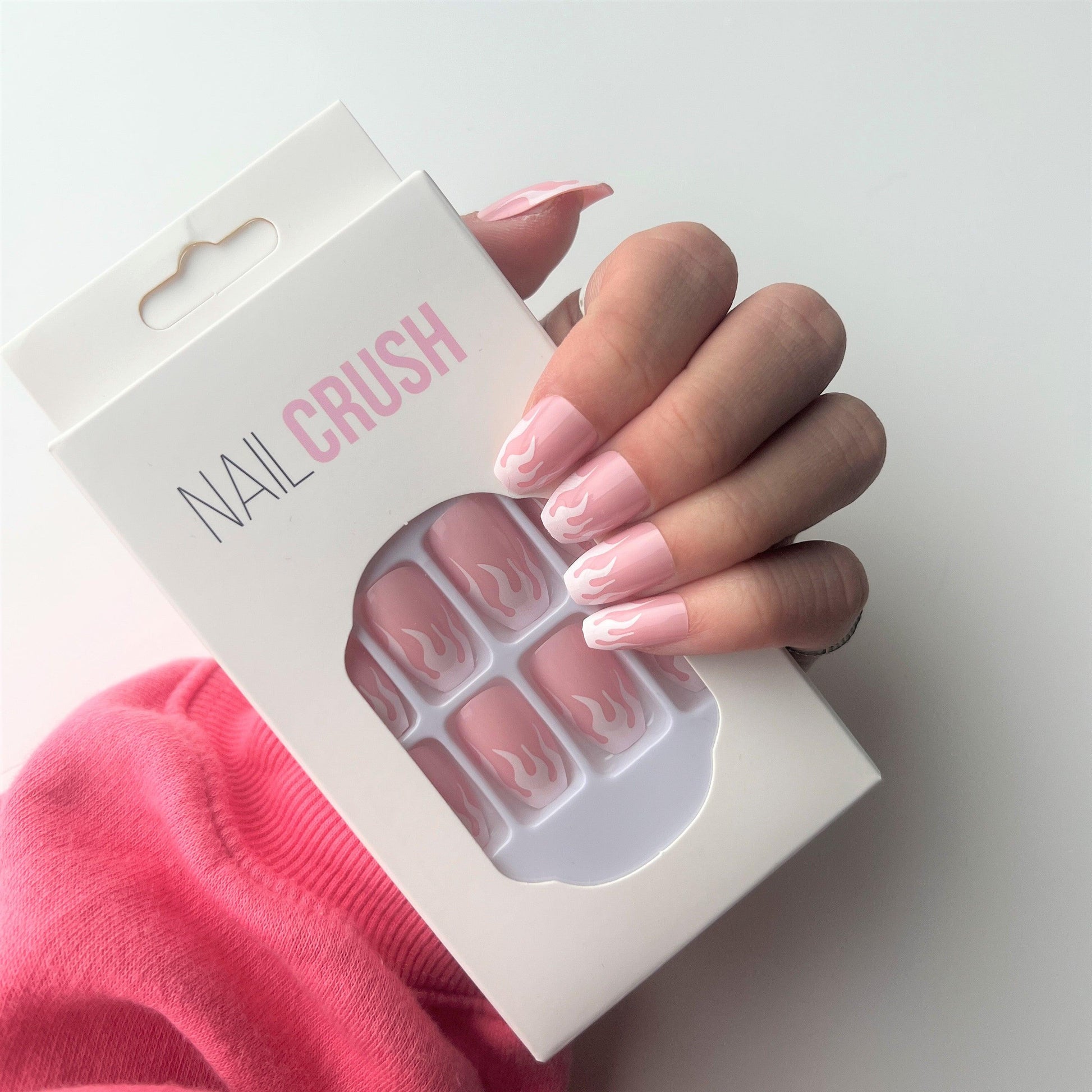 Pink & White Flames (Coffin) - NAILCRUSH®